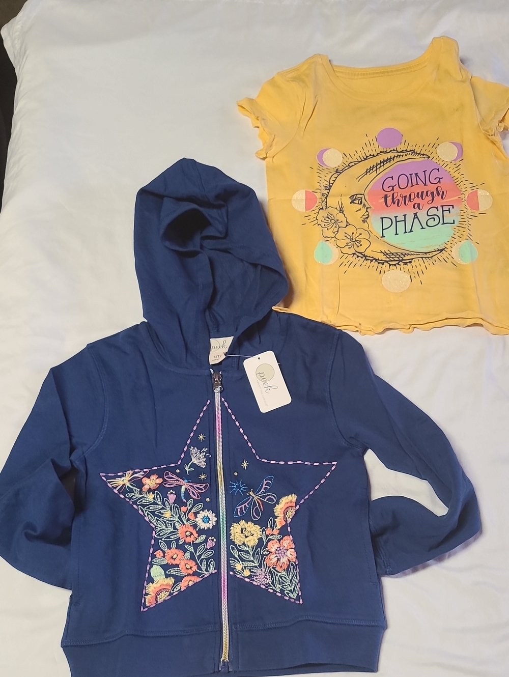 Girls Peek Navy Zip Hoodie with Embroidered Floral Star